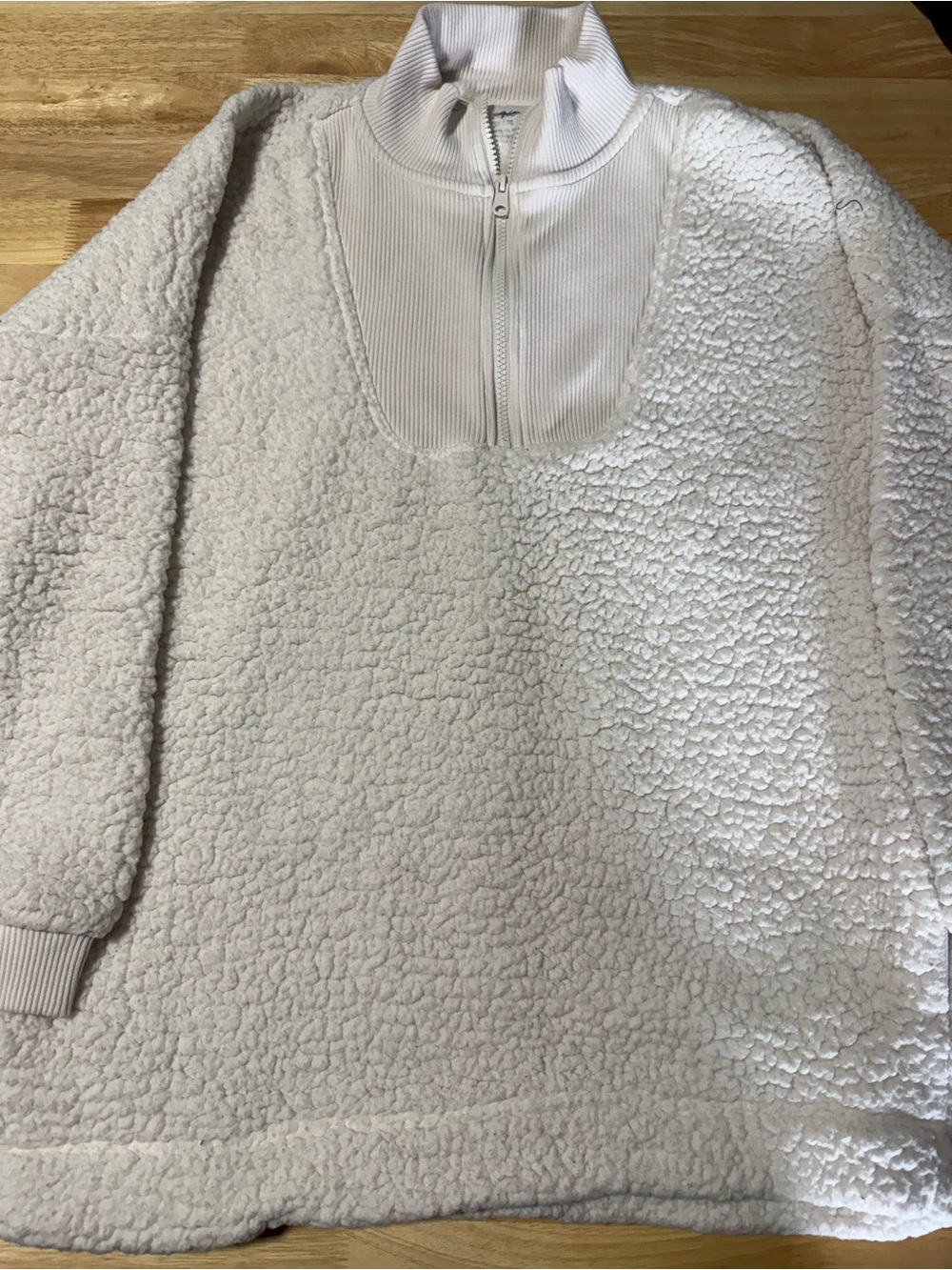 Women’s Aerie Sherpa Fleece Quarter Zip Pullover Off White Cream Size XL Cozy